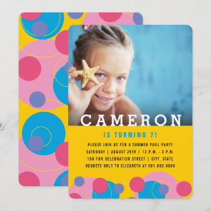 Convites Festa de Aniversário da Menina com Bolhas Rosa e A