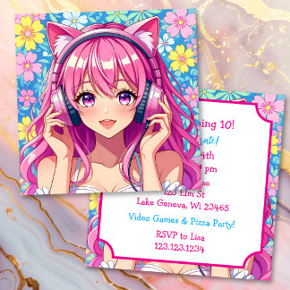 Convites Festa de aniversário da Menina de Anime Themed