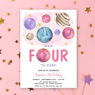 Convites Festa de Aniversário da Menina Espacial aos Quatro