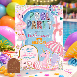 Convites Festa de Aniversário da Menina na Piscina com Lant