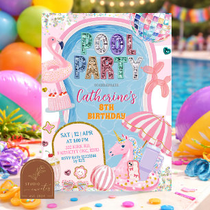Convites Festa de Aniversário da Menina na Piscina com Lant