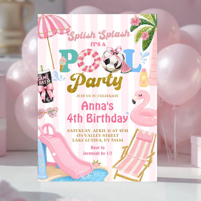 Convites Festa de aniversário da menina na piscina com list (Criador carregado)