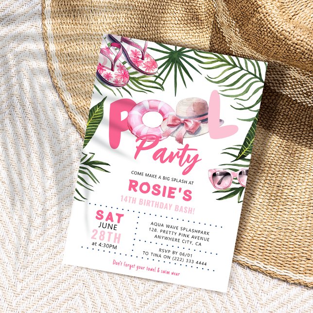 Convites Festa de Aniversário da Menina na Piscina Rosa Bon (Criador carregado)