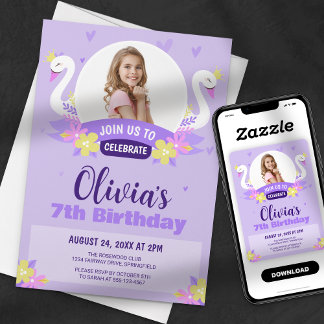 Convites Festa de Aniversário da Menina Princesa Cisne Roxo