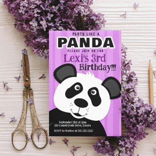 Convites Festa de Aniversário da Menina Roxa Panda como um