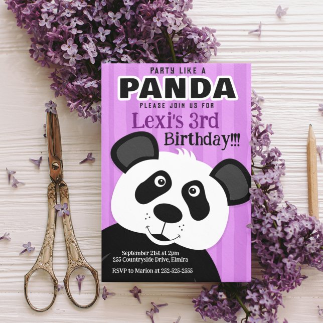 Convites Festa de Aniversário da Menina Roxa Panda como um  (Criador carregado)