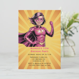 Convites Festa de Aniversário da Menina Super-Herói Rosa