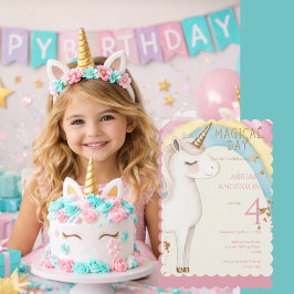 Convites Festa de Aniversário da Menina Unicórnio Dia Mágic