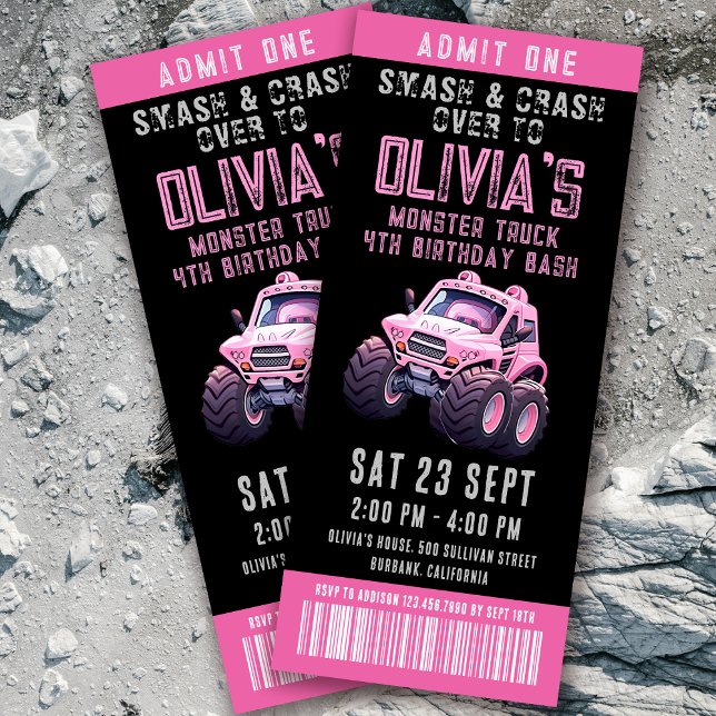 Convites Festa de aniversário da moça de caminhões monstros (Criador carregado)