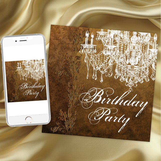 Convites Festa de Aniversário da Mulher com Lustre Antigo (Chandelier birthday & all occasion invitation. Instant download & printed invitations available.)