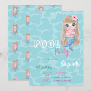 Convites Festa de Aniversário da Pequena Sereia na Piscina