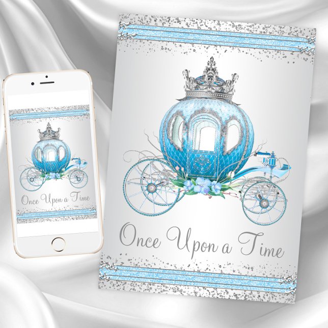 Convites Festa de Aniversário da Princesa Cinderela Azul (Princess any occasion invitation. Digital download a printed invitations available.)