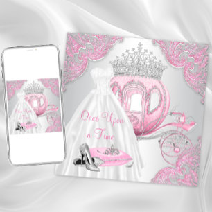 Convites Festa de Aniversário da Princesa Cinderela Rosa Ch