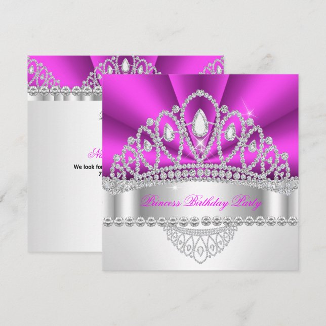 Convites Festa de Aniversário da Princesa com Tiara de Diam (Frente/Verso)