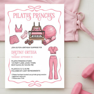 Convites Festa de Aniversário da Princesa de Pilates Rosa n