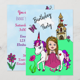 Convites Festa de Aniversário da Princesa e Menina Unicórni