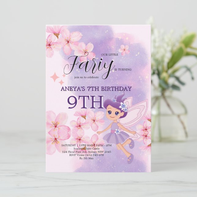 Convites Festa de Aniversário da Princesa Fada Caprichosa (Em pé/Frente)