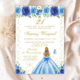 Convites Festa de aniversário da Princesa Floral Blona Azul