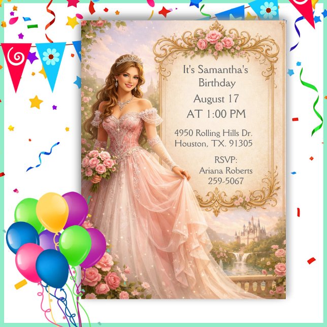 Convites Festa de Aniversário da Princesa Menina de Conto d (Criador carregado)