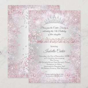 Convites Festa de Aniversário da Princesa Quinceanera Rosa 