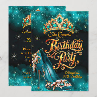 Convites Festa de Aniversário da Princesa Rainha Verde Turq