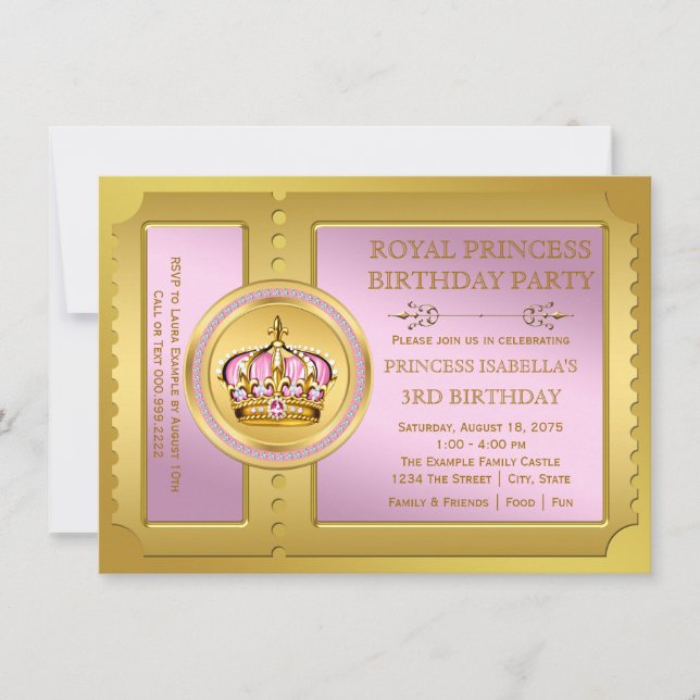 Convites Festa de Aniversário da Princesa Real Rosa e Doura (Frente)