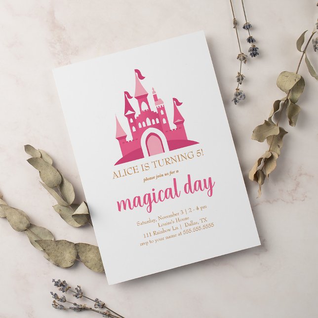 Convites Festa de aniversário da Princesa Rosa Castle Girl (Criador carregado)