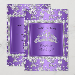 Convites Festa de Aniversário da Princesa Tiara Roxo Prata