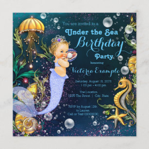 Convites Festa de Aniversário da Sereia Debaixo do Mar