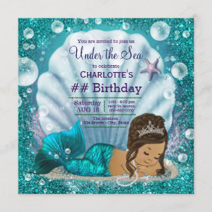 Convites Festa de Aniversário da Sereia Étnica Sob o Mar