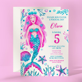 Convites Festa de aniversário da Sereia Rosa e Turquesa