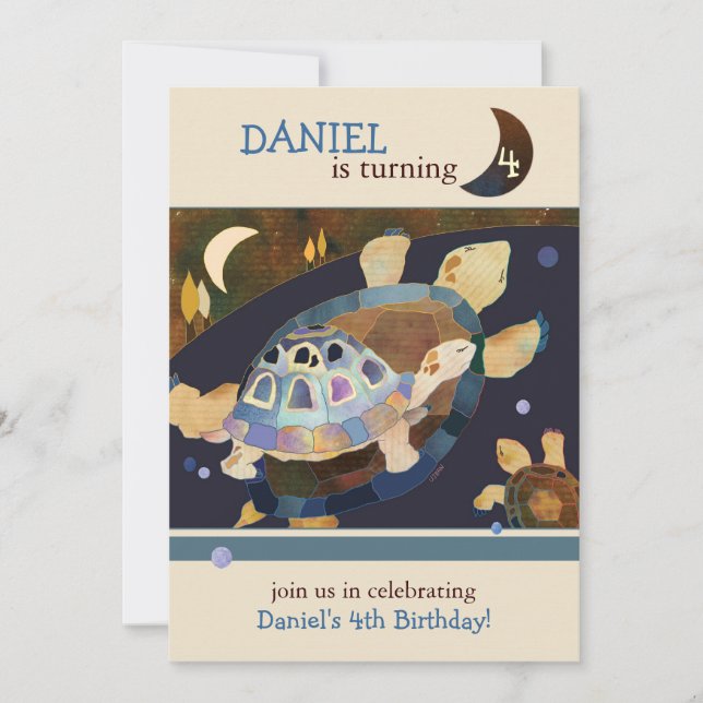 Convites Festa de aniversário da tartaruga para miúdos (Frente)