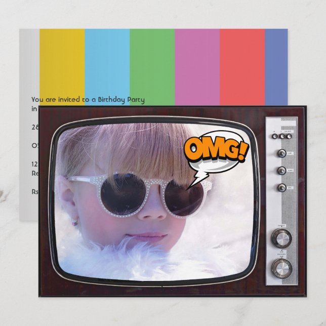 Convites Festa de aniversário da TV retrorreflectora (Frente/Verso)