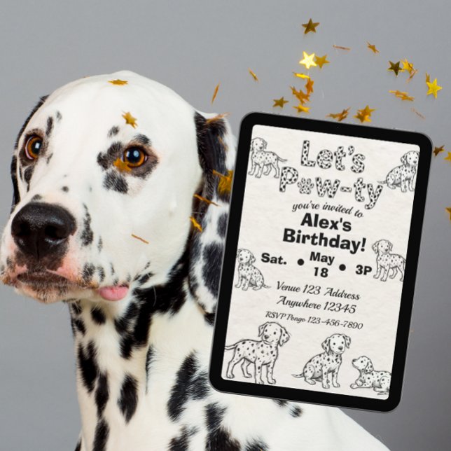 Convites Festa de Aniversário Dalmatian Preto e Branco Ilus (Criador carregado)