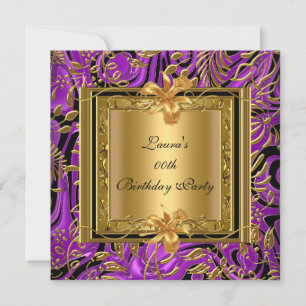 Convites Festa de Aniversário Damasco Roxo Dourado Ornament