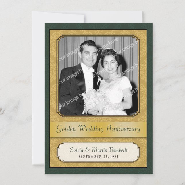 Convites Festa de Aniversário Damask Golden (50º) (Frente)