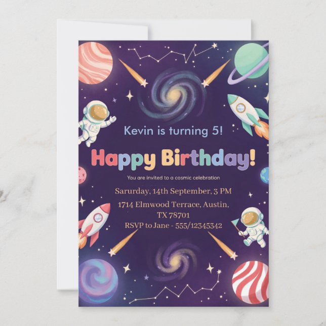 Convites Festa de Aniversário das Crianças Astronautas no E (Frente)