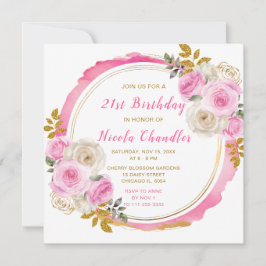 Convites Festa de aniversário das Flores Elegantes Douradas