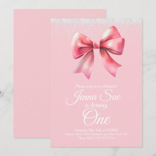 Convites Festa de Aniversário das Meninas com Laço Rosa Coq