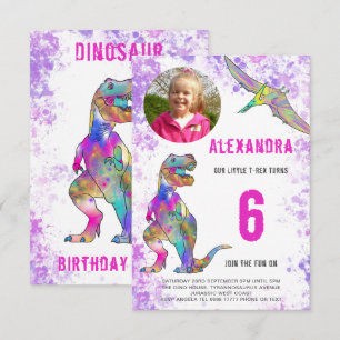 Convites Festa de Aniversário das Meninas Dinossauro Foto
