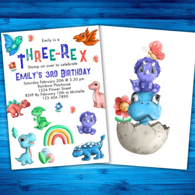 Convites Festa de Aniversário das Meninas Três-Rex 3º Anive (Criador carregado)