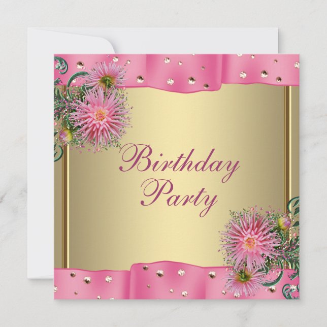 Convites Festa de Aniversário das Mulheres Douradas Rosa Da (Frente)