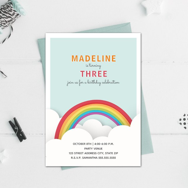 Convites Festa de aniversário das Nuvens Arco-íris (Criador carregado)