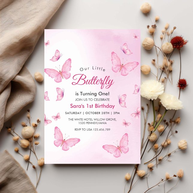Convites Festa de Aniversário de 1º Aniversário Borboletas  (Criador carregado)