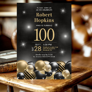 Convites Festa de Aniversário de 100 anos Balões de Ouro Pr