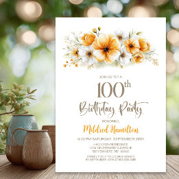 Convites Festa de Aniversário de 100 anos com Tema Floral L