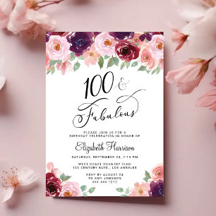 Convites Festa de Aniversário de 100 Anos Floral Elegante
