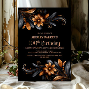 Convites Festa de Aniversário de 100 anos Floral Laranja Pr