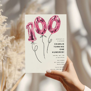Convites Festa de Aniversário de 100 anos Minimalista Rosa