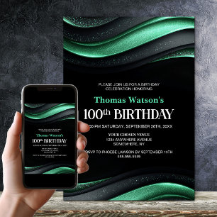 Convites Festa de Aniversário de 100 anos Moderna Preta e V